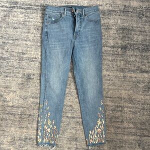 Express Blue Ankle Cropped Jeans with Distressed Detailing